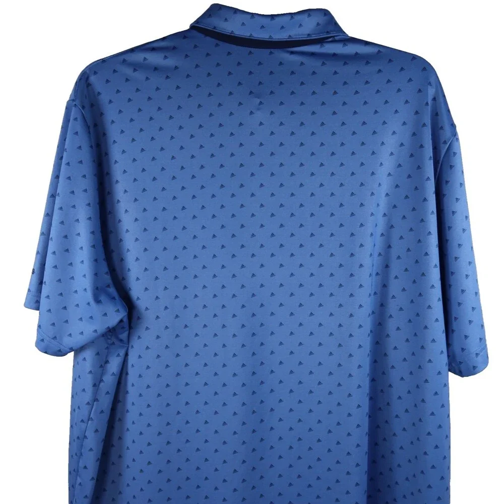 Adidas Golf Polo Shirt Men's Size 2XL Blue & Navy Mini Logo Print Performance